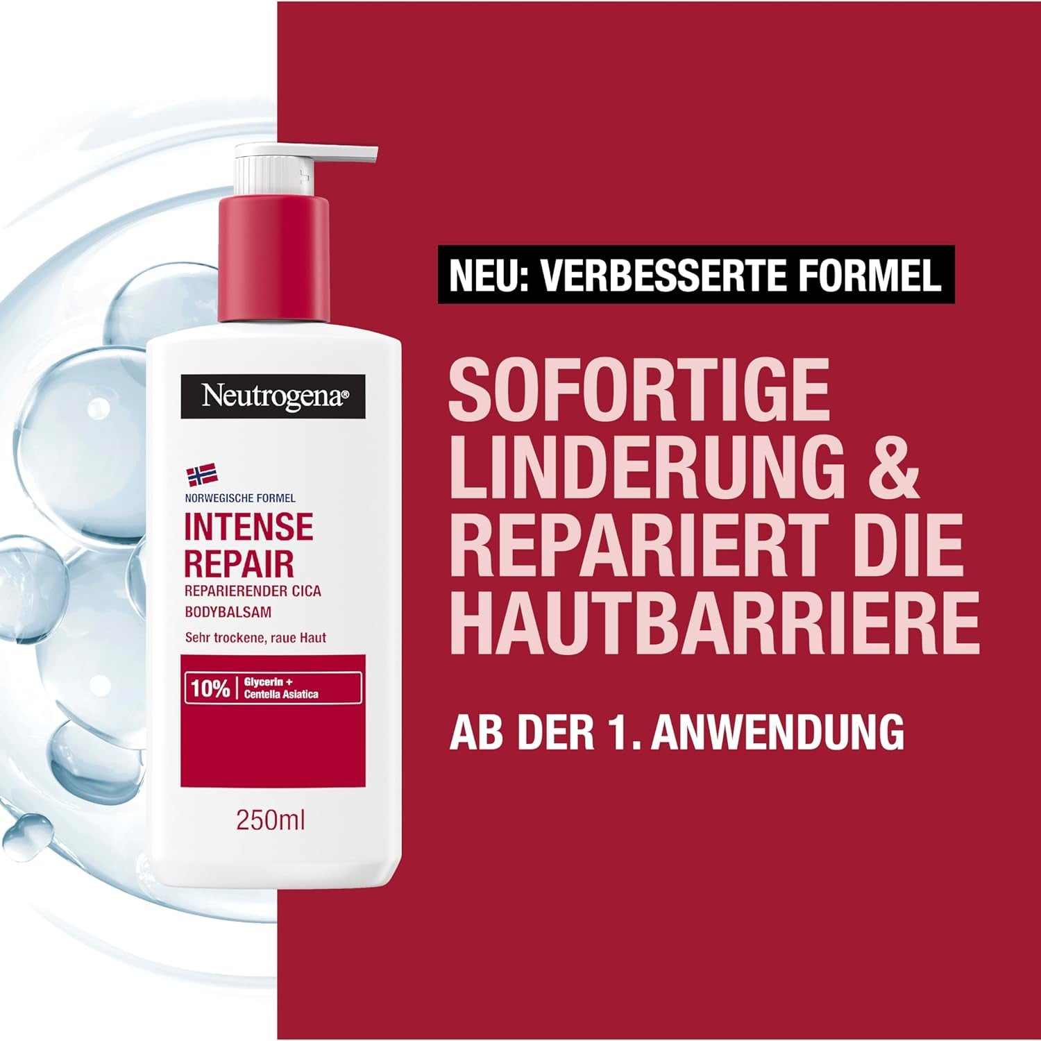 Neutrogena Intense Repair Reparierender CICA Bodybalsam, Feuchtigkeitsspendende Bodylotion Mit Glycerin & Centella Asiatica, Nicht Fettende Körperlotion Für Raue, Sehr Trockene Haut (250 Ml)