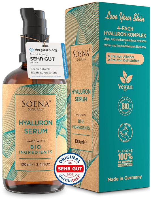 Bio Hyaluron Serum Hochdosiert - Beste Hyaluronsäure (Oligo) - 8-Fach Anti-Falten-Komplex- Mit 4 Hyalurongrößen - Frei Von Alkohol & Parfüm 100Ml - Hyaluronsäure Serum Made in Germany