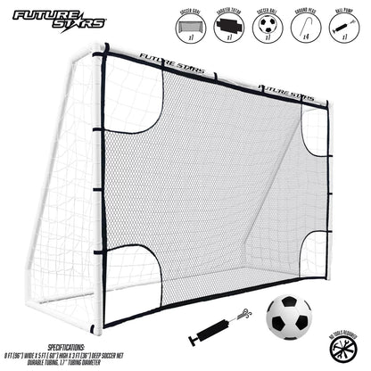 8Ft Soccer Goal Combo Set with Shooter Tutor, Official Size 5 Soccer Ball and Pump